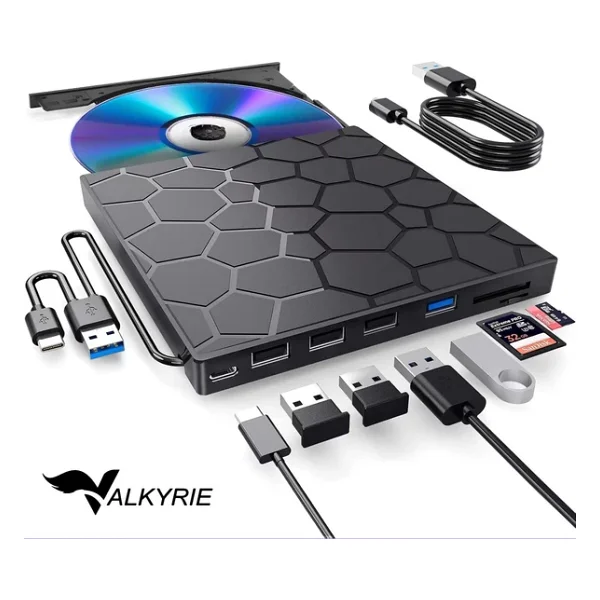 Valkyrie 8in1 Harici CD DVD Okuma Yazma USB 3.0 Hub Çok Amaçlı External Drive Tf Sd Kart Okuyucu - Görsel 3