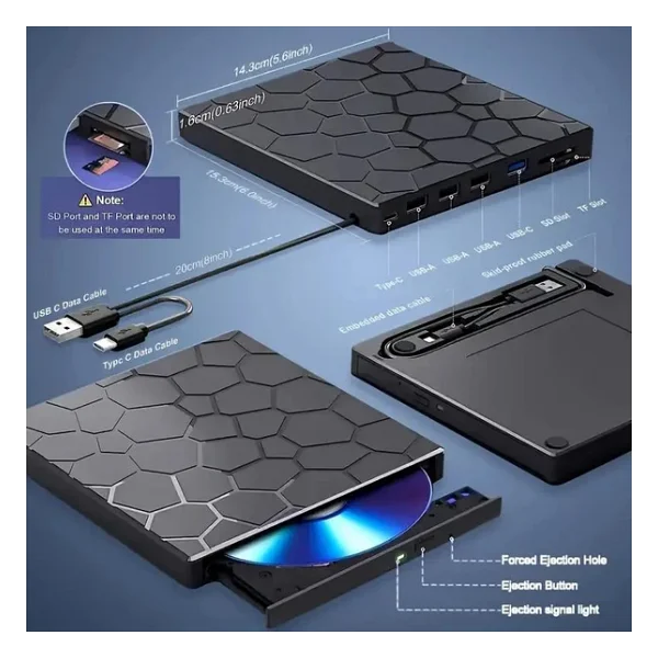 Valkyrie 8in1 Harici CD DVD Okuma Yazma USB 3.0 Hub Çok Amaçlı External Drive Tf Sd Kart Okuyucu - Görsel 10