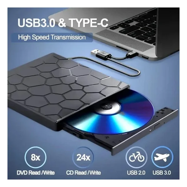 Valkyrie 8in1 Harici CD DVD Okuma Yazma USB 3.0 Hub Çok Amaçlı External Drive Tf Sd Kart Okuyucu - Görsel 5