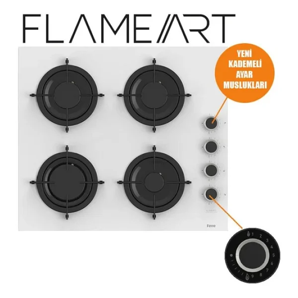 Ferre Cs206 Flameart Cam Beyaz Ankastre Ocak - Görsel 7