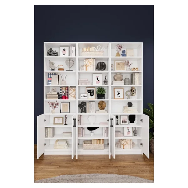 Asra Trend Mdf Beyaz Kapaklı Kitaplık - Ayarlanabilir Raf, Ev & Ofis Modern Dekoratif Kitaplık, K-50 - Görsel 4