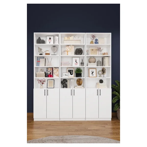Asra Trend Mdf Beyaz Kapaklı Kitaplık - Ayarlanabilir Raf, Ev & Ofis Modern Dekoratif Kitaplık, K-50 - Görsel 3