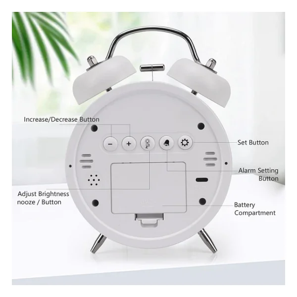 Valkyrie LED Ekranlı Analog Alarmlı Masa Saati Çalar Saat Pil Dereceli Çift Alarmlı Dijital Saat Beyaz - Görsel 9
