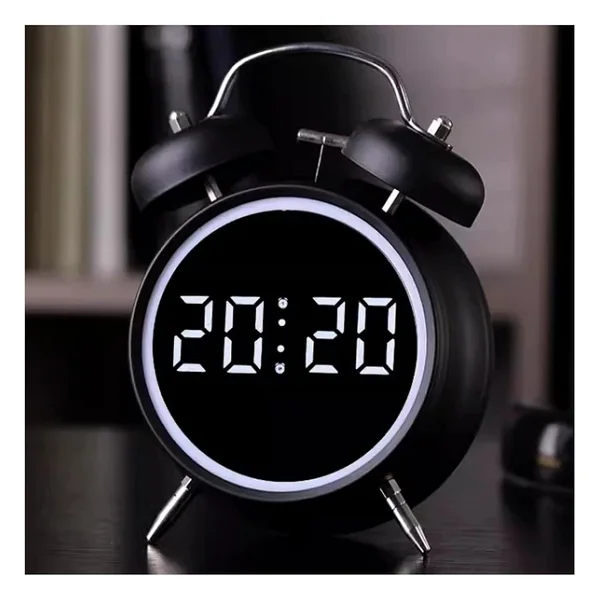 Valkyrie LED Ekranlı Analog Alarmlı Masa Saati Çalar Saat Pil Dereceli Çift Alarmlı Dijital Saat Siyah - Görsel 3