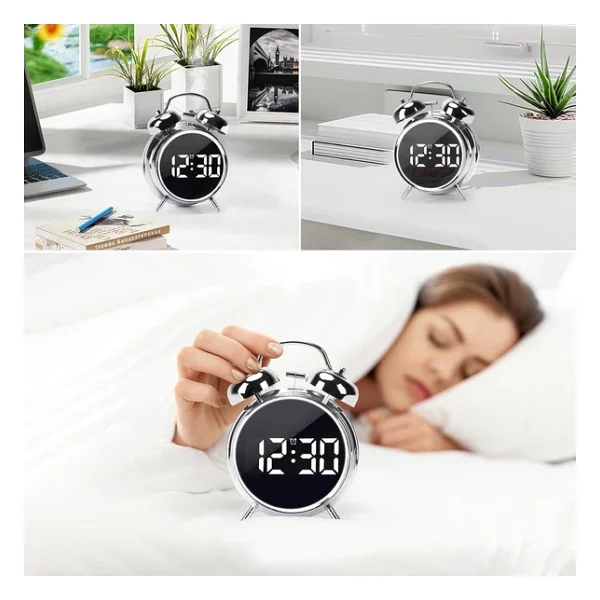 Valkyrie LED Ekranlı Analog Alarmlı Masa Saati Çalar Saat Pil Dereceli Çift Alarmlı Dijital Saat Gümüş - Görsel 10
