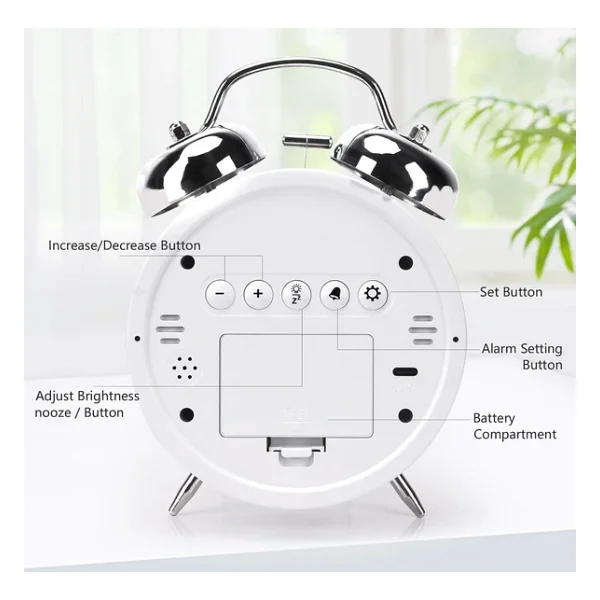 Valkyrie LED Ekranlı Analog Alarmlı Masa Saati Çalar Saat Pil Dereceli Çift Alarmlı Dijital Saat Gümüş - Görsel 7