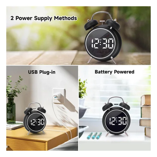 Valkyrie LED Ekranlı Analog Alarmlı Masa Saati Çalar Saat Pil Dereceli Çift Alarmlı Dijital Saat Siyah - Görsel 10