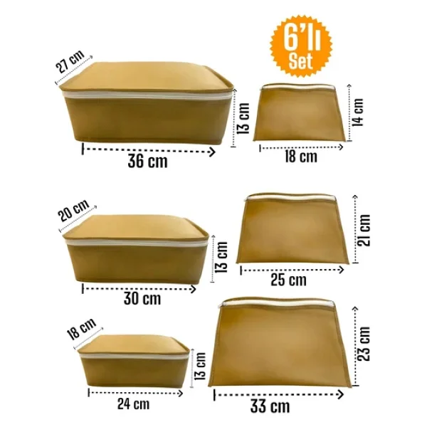 Balkan Room 6'lı Bej Valiz Düzenleyici , Bavul Içi Düzenleyici Organizer Set - Görsel 3