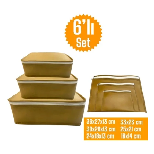 Balkan Room 6'lı Bej Valiz Düzenleyici , Bavul Içi Düzenleyici Organizer Set - Görsel 4