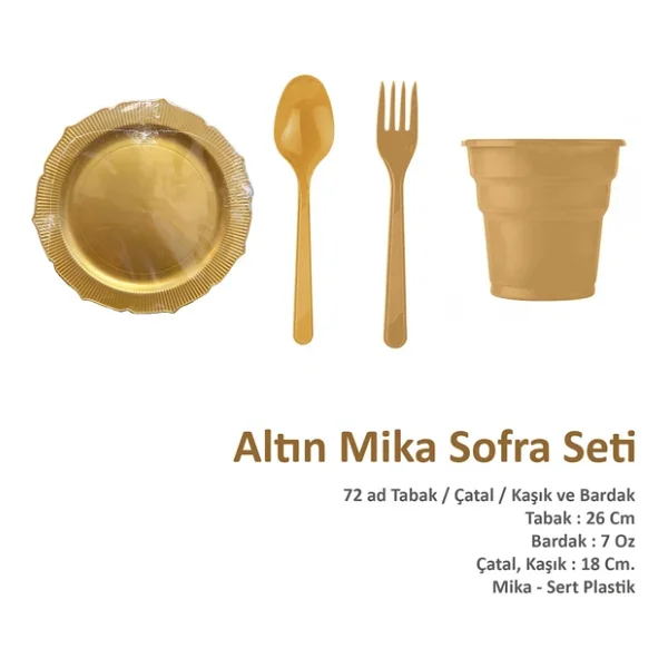 Omeyva Dayanıklı Mika Plastik Altın Sorfa Piknik Seti - 72 Kişilik Tabak Bardak Çatal Kaşık Takımı - Görsel 4
