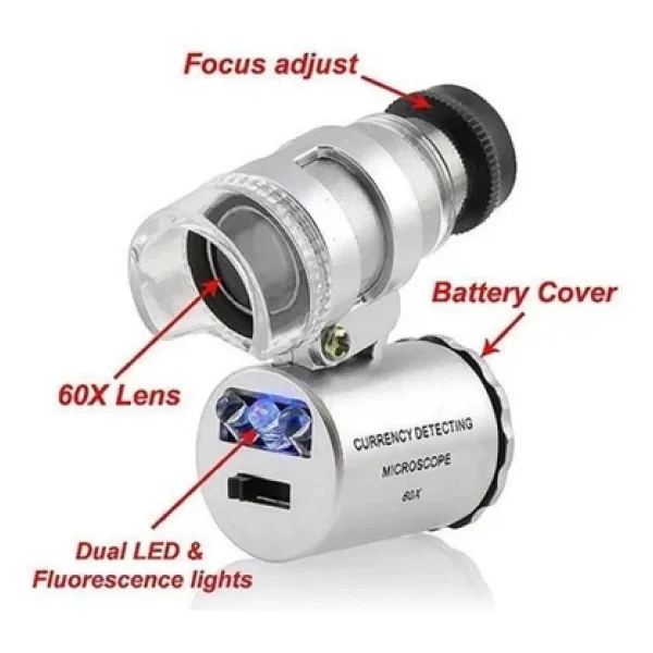 Nikula 60x Mini Cep Mikroskop LED+Uv Işık Kuyumcu Antikacı Büyüteç 9882 - Görsel 6