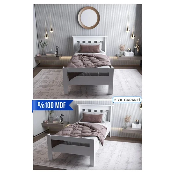 Ninnimo 100x200 Yatak Uyumlu Still Tek Kişilik Beyaz Genç Mdf Karyola - Görsel 3