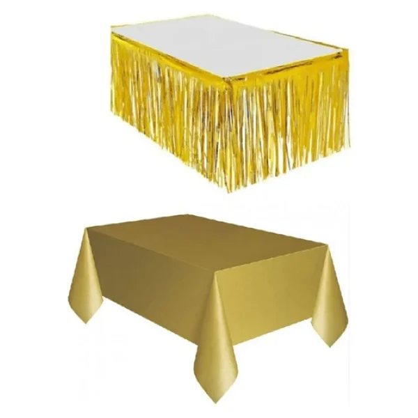 3 Parça Gold Masa Örtüsü, Gold Masa Eteği,Siyah Arka Fon - Görsel 2