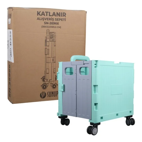 Ayt Sunup Sn-26966 Katlanabilir Market Pazar Kamp Tekerlekli Alışveriş Arabası 60 Kg Kapasiteli Çanta - Görsel 5