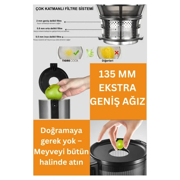 Tigrecook Su-036 Slow Juicer 250 W Katı Meyve Sıkacağı - Görsel 7