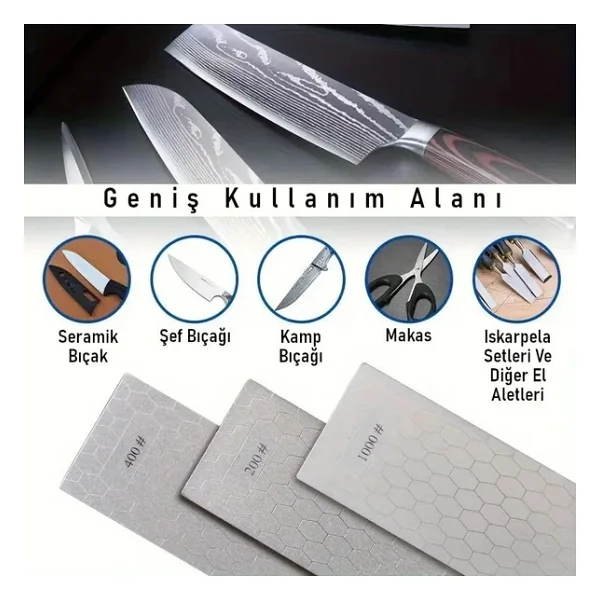 Valkyrie 3 Adet Elmas Biley Seti Bıçak Bileme Taşı Sulu Veya Susuz Biley Uzun Ömürlü Aşınmaz 200 400 1000 Grit - Görsel 4