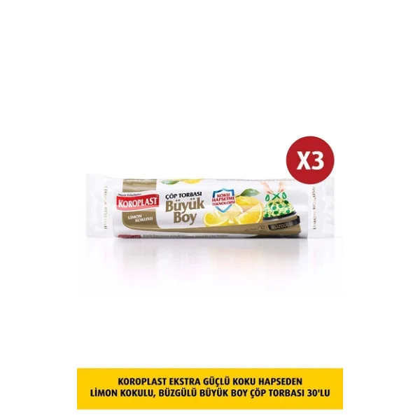 Koroplast Ekstra Güçlü Limon Kokulu Büzgülü Büyük Boy Çöp Poşeti 10'lu 3 Adet - Görsel 6