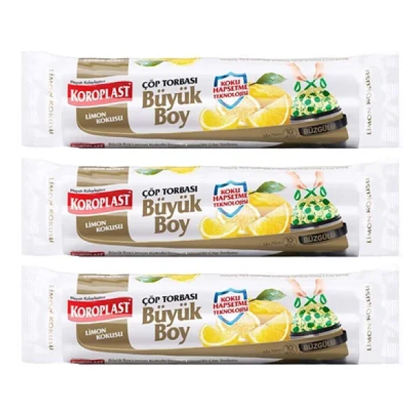 Koroplast Ekstra Güçlü Limon Kokulu Büzgülü Büyük Boy Çöp Poşeti 10'lu 3 Adet - Görsel 7