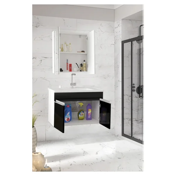 Alfa Banyo Visen Oa Beyaz-Siyah Seramik Lavabolu Banyo Dolabı Takımı - Görsel 2