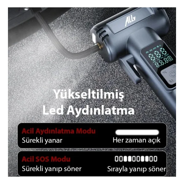 Ally St-5530 Dijital Şarjlı Araç Lastik Hava Şişirme Pompası Power Bank Penere Kırıcı - Görsel 5