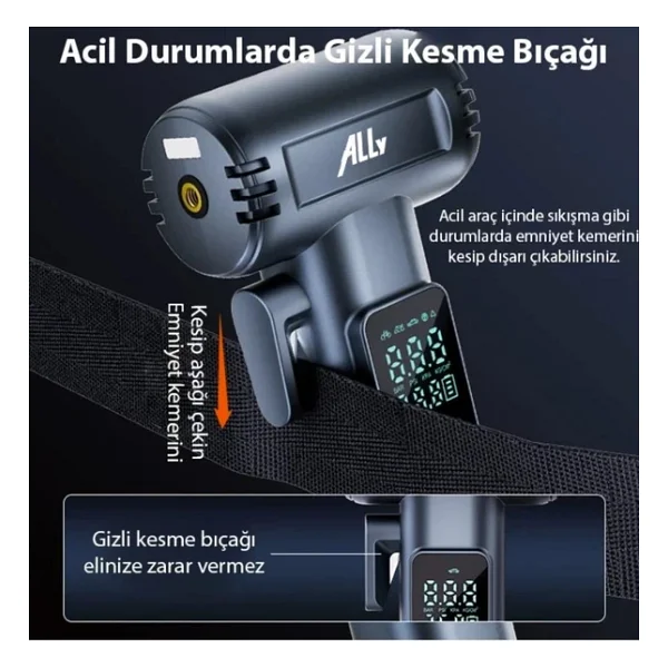 Ally St-5530 Dijital Şarjlı Araç Lastik Hava Şişirme Pompası Power Bank Penere Kırıcı - Görsel 7