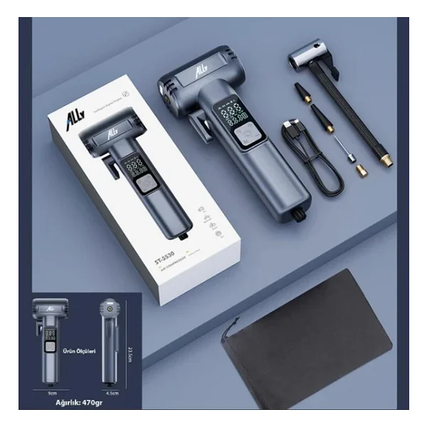 Ally St-5530 Dijital Şarjlı Araç Lastik Hava Şişirme Pompası Power Bank Penere Kırıcı - Görsel 9