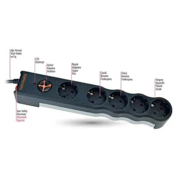 Tunçmatik Powersurge Tsk6136 1050 Joule Siyah 1.5 M 5'li Akım Korumalı Priz - Görsel 8
