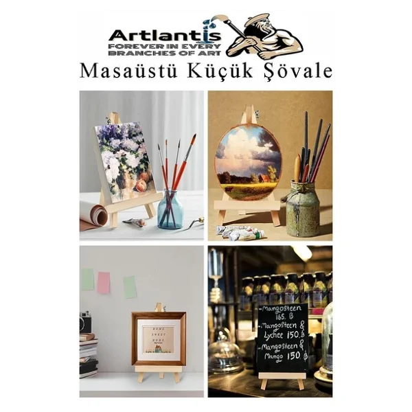 Mini Şövale 10x10 Cm Tuval 3 Ml Akrilik Boya 6 Renk Ve Fırça 4 Adet 10x10 Mini Tuval Masaüstü Küçük Şövale Boyama Seti - Görsel 9