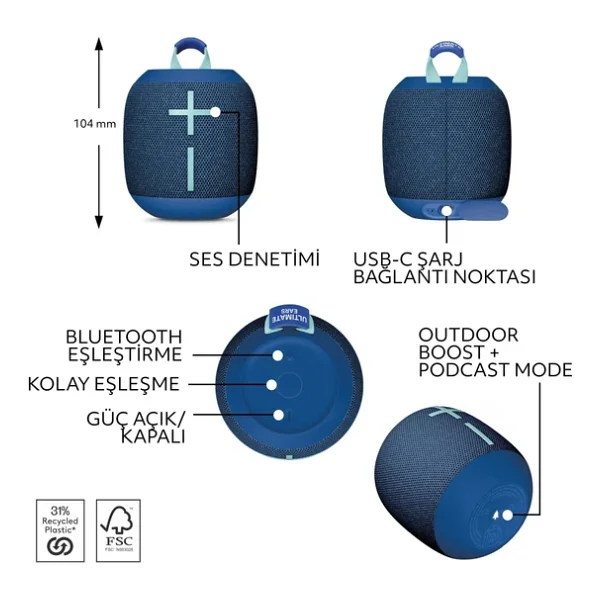 Ultimate Ears Wonderboom 4 Mavi Bluetooth Hoparlör - Görsel 8