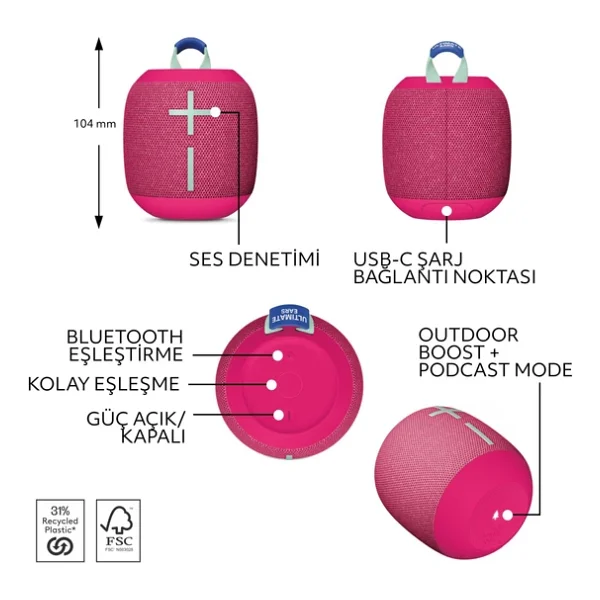 Ultimate Ears Wonderboom 4 Pembe Bluetooth Hoparlör - Görsel 8