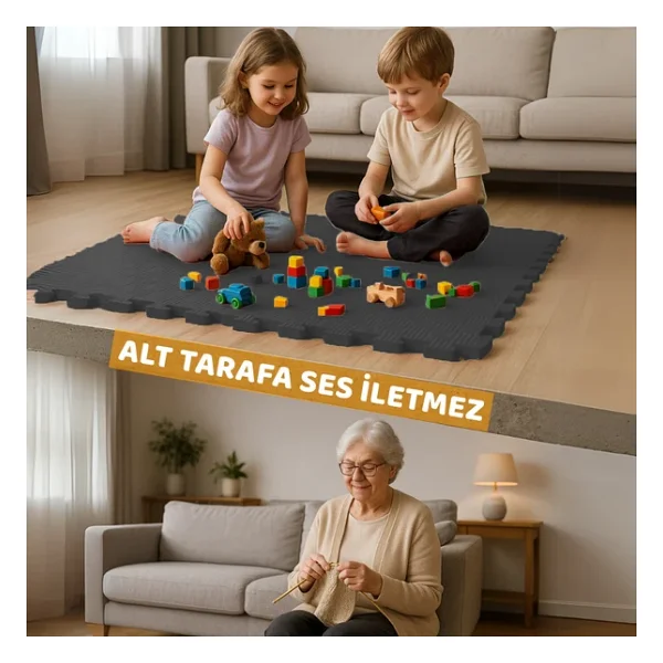 Beylini Tatami Zemin Karosu Spor Zemin Çocuk Odası Matı Ses Yalıtımlı Karo Halı Eva Panel Siyah 50 Cm - Görsel 3