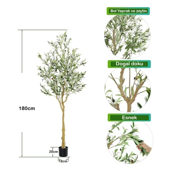 Yapay Zeytin Ağacı Lüx 180cm Doğal Gövdeli Gerçek Görünümlü Yapay Ağaç - Görsel 4