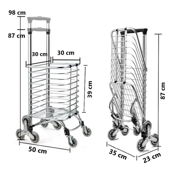 Taşınabilir Katlanabilir Alışveriş Pazar Arabası Altı Tekerlekli Metalik 30 Kg - Görsel 8