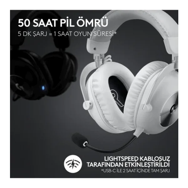 Logitech G Pro X 2 Lightspeed Beyaz 7.1 Kablolu/Kablosuz Kulak Üstü Oyuncu Kulaklığı - Görsel 6
