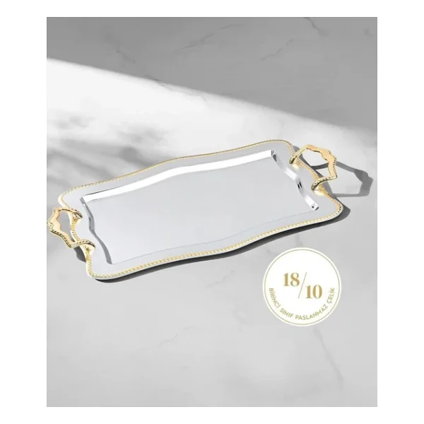Nehir Zincir 2'li Altın Sade Tepsi Seti - Görsel 5