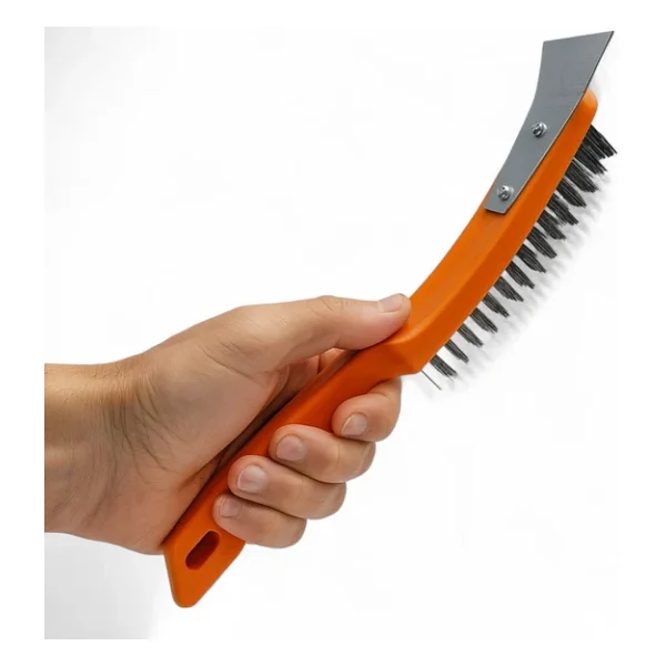 Spatulalı Çelik Tel Fırça 270 Mm Metal Kazıma Temizleme Pas Sökücü Çelik Kıllı El Tipi Nalbur Fırça - Görsel 2