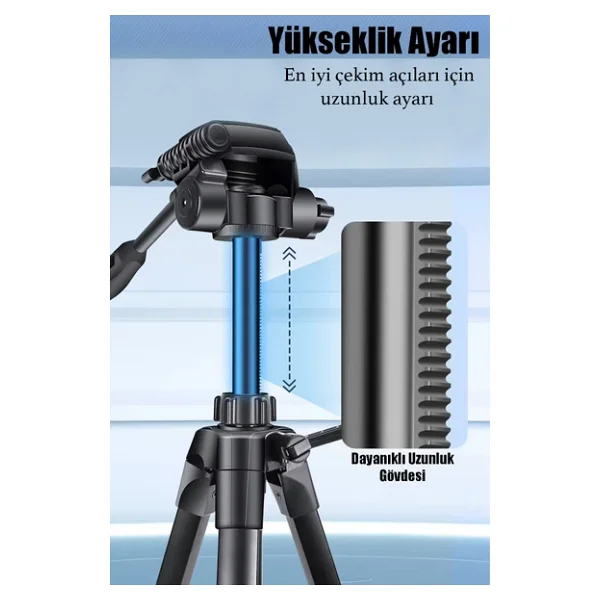 Farway Profesyonel Alüminyum Tripod 360° Ayarlanılabilir Panoramik Başlık Su Terazili Telefon Tutucu 175cm - Görsel 5