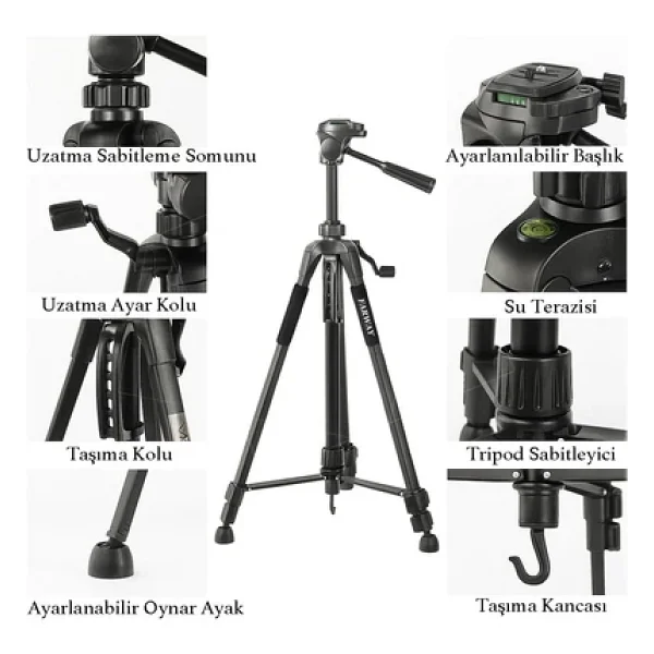 Farway Profesyonel Alüminyum Tripod 360° Ayarlanılabilir Panoramik Başlık Su Terazili Telefon Tutucu 175cm - Görsel 4