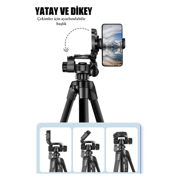 Farway Profesyonel Alüminyum Tripod 360° Ayarlanılabilir Panoramik Başlık Su Terazili Telefon Tutucu 175cm - Görsel 3