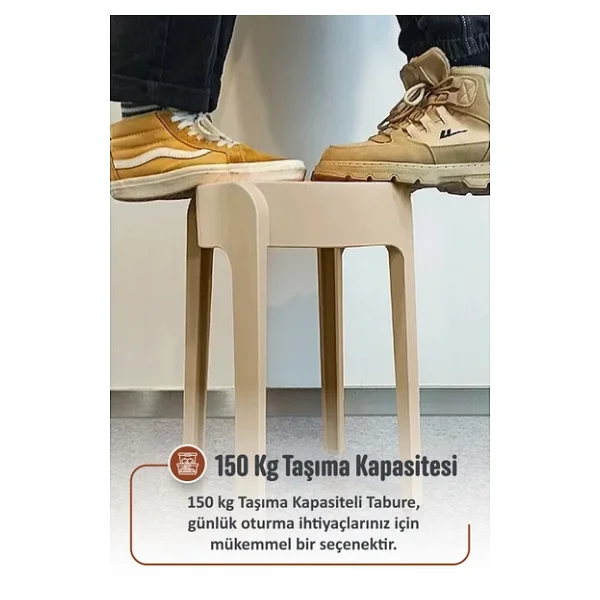İronika Kaymaz Ayaklı Dekoratif İç İçe Geçebilen Plastik Tabure Mutfak Bahçe Taburesi 4 Adet Siyah - Görsel 2