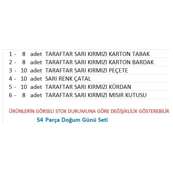 Taraftar (Galatasaray) 8 Tabak, 8 Bardak, 8 Mısır Kutusu, 10 Peçete, 10 Çatal, 10 Kürdan - Görsel 2