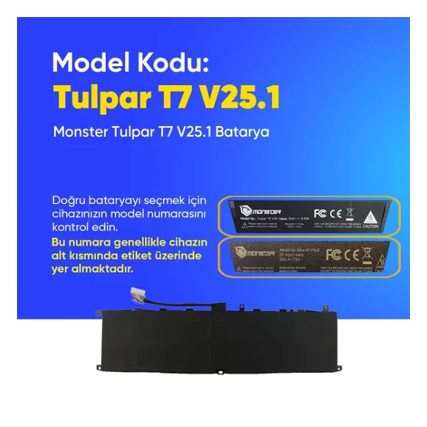 Monster Tulpar T7 V25.1 Batarya Pil Yüksek Performanslı, Uzun Ömürlü, Uyumlu Güç Kaynağı - Görsel 3