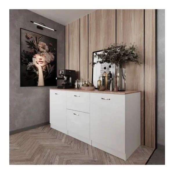 Tdesigno Güneş Mutfak 2 Kapaklı-2 Çekmeceli Alt Modül -180 Cm - Çok Amaçlı Dolap -Beyaz-Tezgah Dahil - Görsel 2