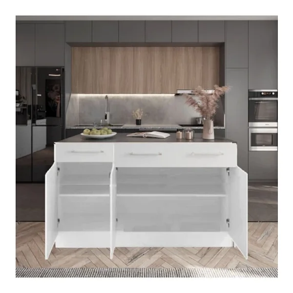 Tdesigno Zeus Mutfak Adası -Alt Modül-2 Çekmeceli 3 Kapaklı- 150 Cm Beyaz -Tezgah Dahil - Görsel 3