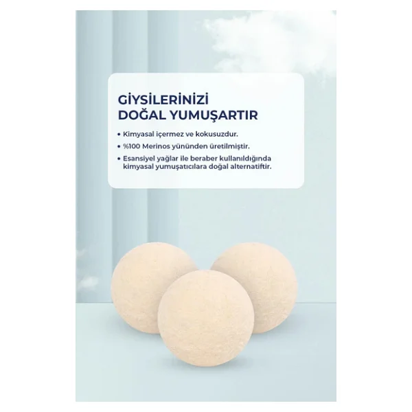 Valerine Life Doğal Merinos Yün Kurutma Topu 3 Adet - Kırışıklık Önler Kurutma Süresini Kısaltır - Görsel 4