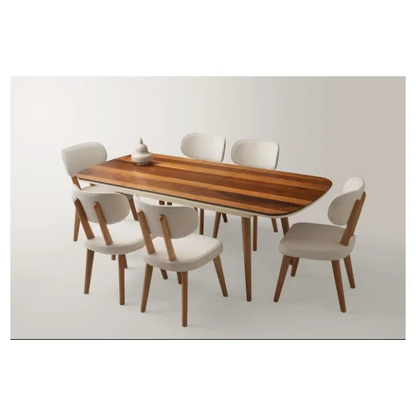 Çınar Ahşap Salon Yemek Masa Sandalye Takımı Masal 4 Sandalyeli Ortadan Açılır Büyüyen Ceviz 90x170c - Görsel 3