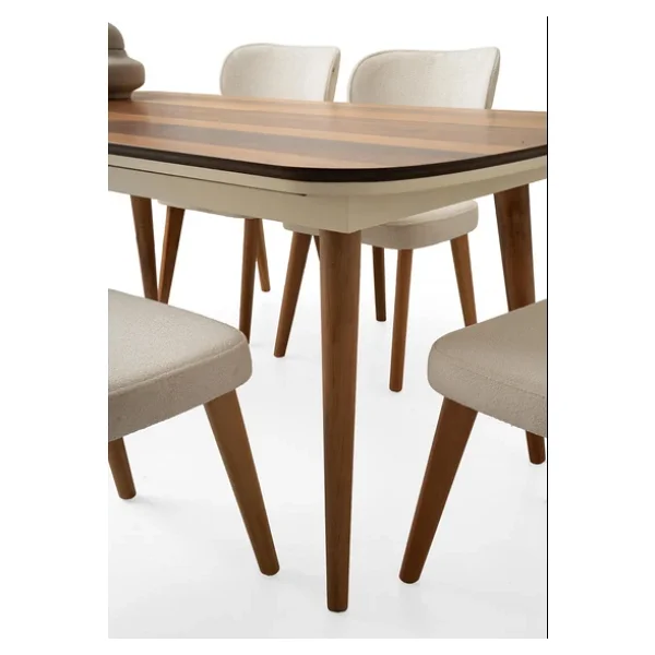 Çınar Ahşap Salon Yemek Masa Sandalye Takımı Masal 4 Sandalyeli Ortadan Açılır Büyüyen Ceviz 90x170c - Görsel 6