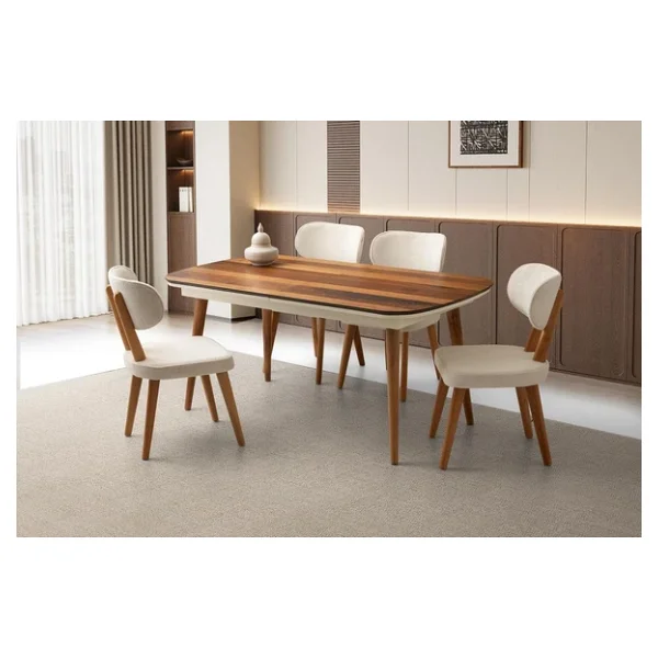 Çınar Ahşap Salon Yemek Masa Sandalye Takımı Masal 4 Sandalyeli Ortadan Açılır Büyüyen Ceviz 90x170c - Görsel 5