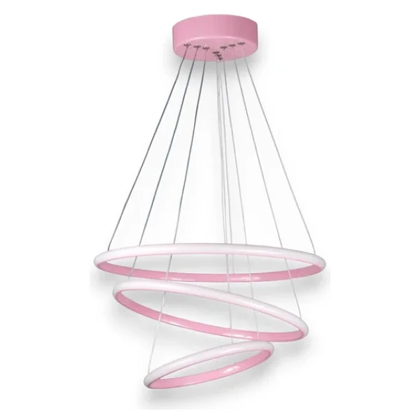 LEGACY Rings Modern Tasarım Pembe Renk - Yatak Odası - Salon -Çocuk Odası - Mutfak Beyaz Led 3 Lü Avize - Görsel 7
