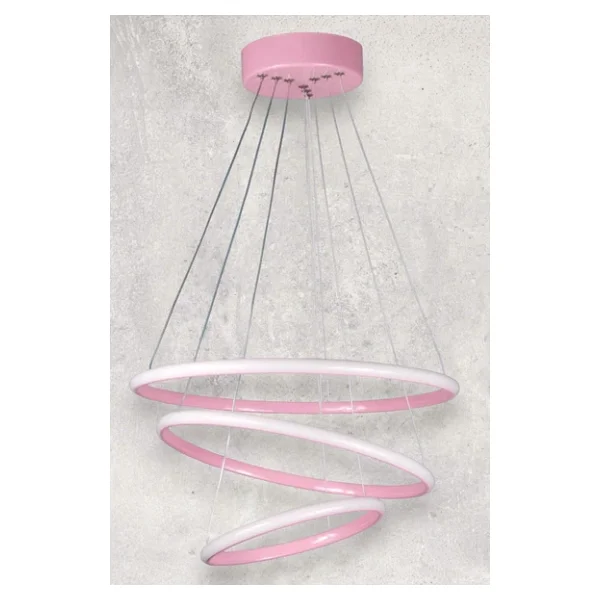 LEGACY Rings Modern Tasarım Pembe Renk - Yatak Odası - Salon -Çocuk Odası - Mutfak Beyaz Led 3 Lü Avize - Görsel 6
